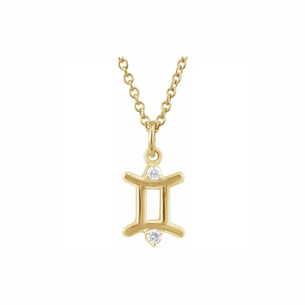 Mini Zodiac Pendant, Gemini sign in yellow gold