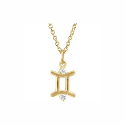 Mini Zodiac Pendant, Gemini sign in yellow gold