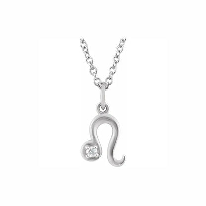 Mini Zodiac Pendant, Leo sign in white gold