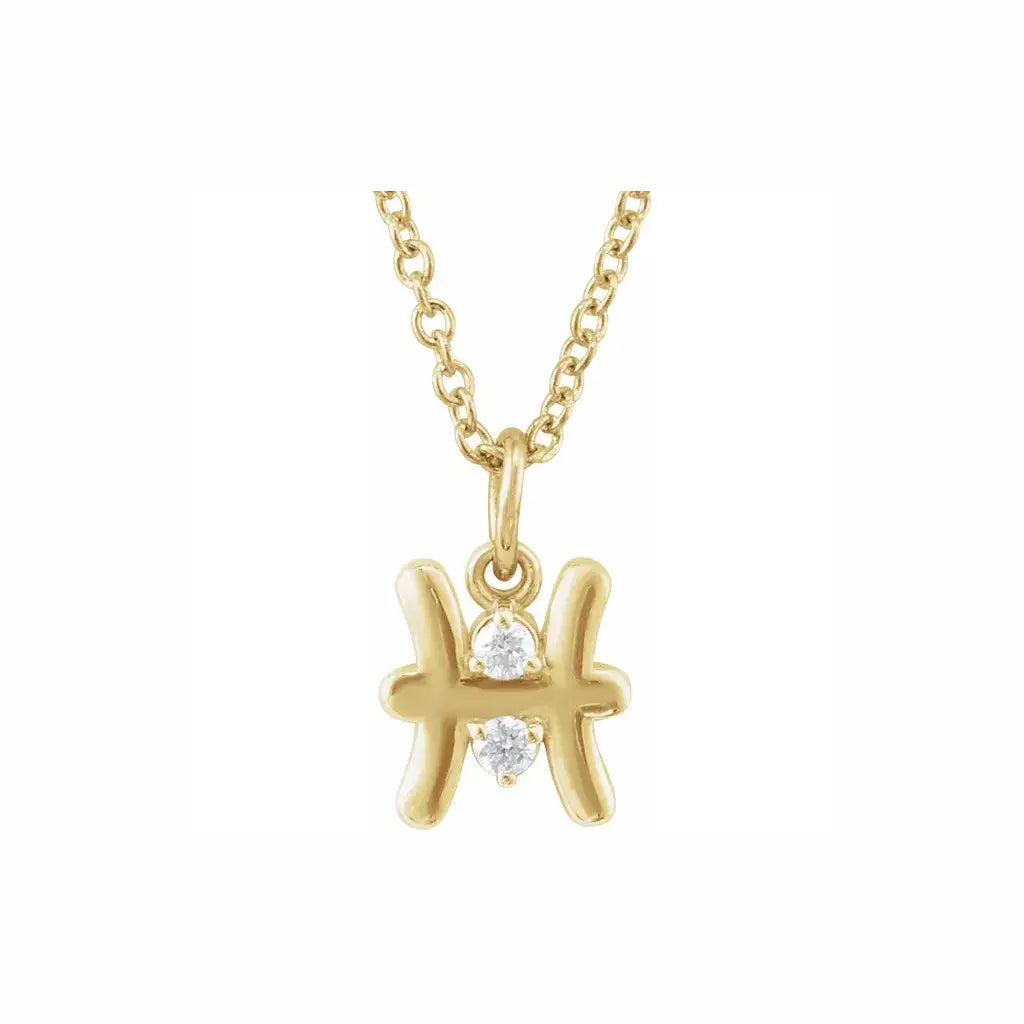 Mini Zodiac Pendant, Pisces sign in yellow gold