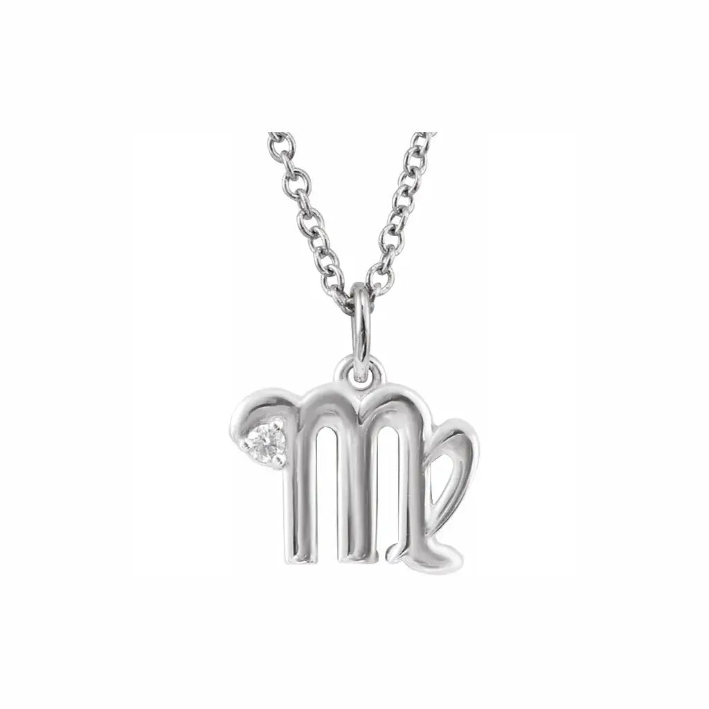 Mini Zodiac Pendant, Virgo sign in white gold