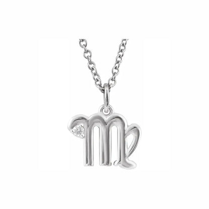Mini Zodiac Pendant, Virgo sign in white gold