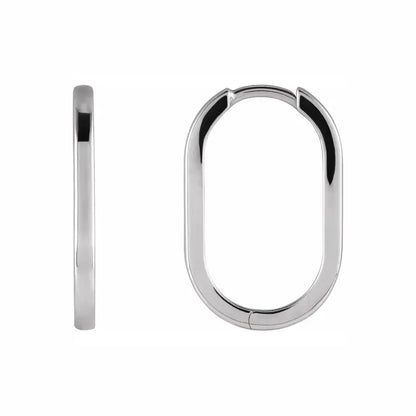 Modern Oval Huggies in platinum, front and side view