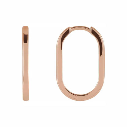 Modern Oval Huggies in rose gold, front and side view