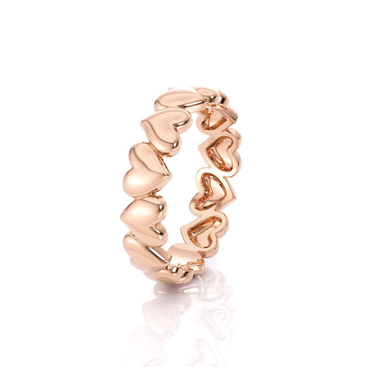 Puffy Hearts Ring in rose gold, angled view