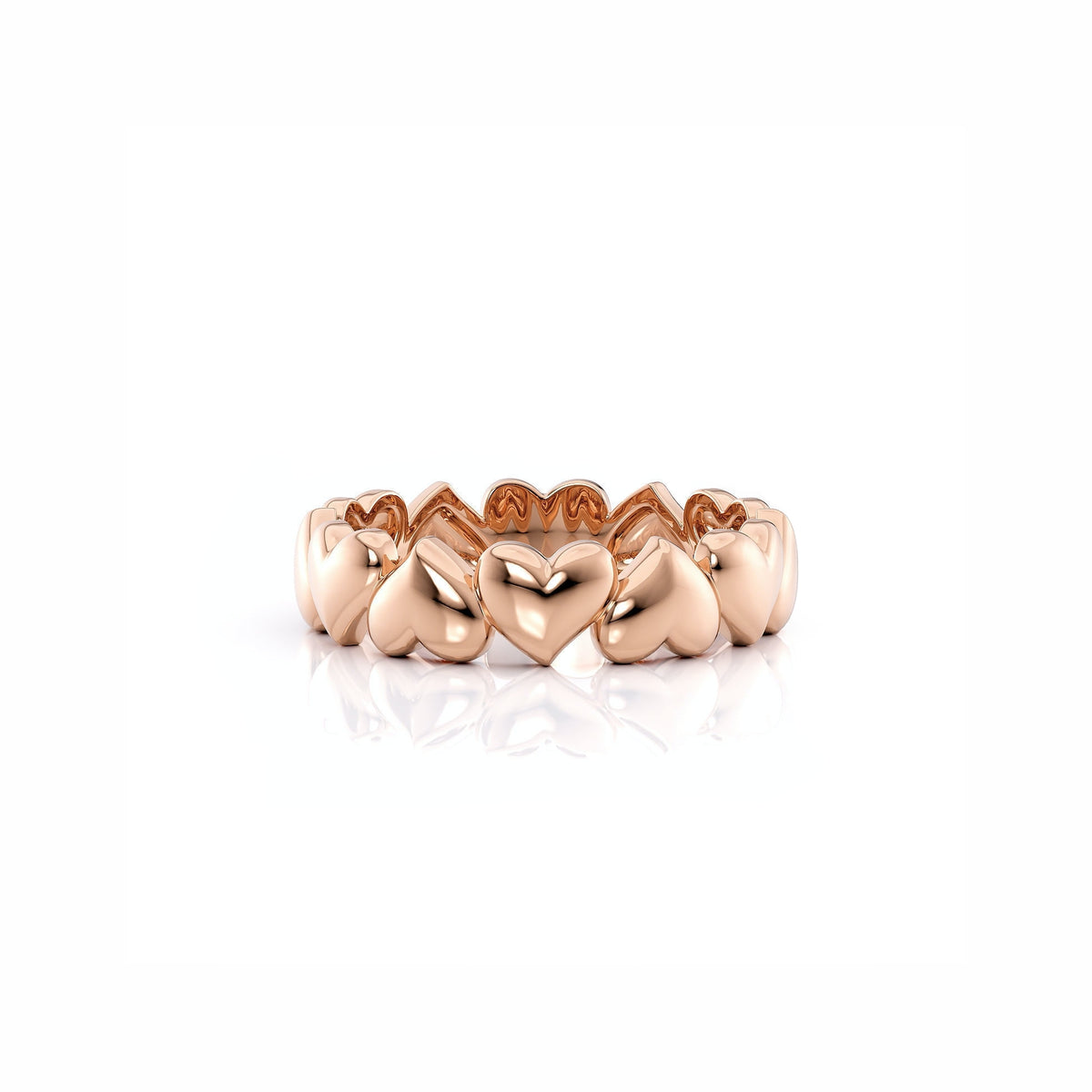 Puffy Hearts Ring in rose gold, front view