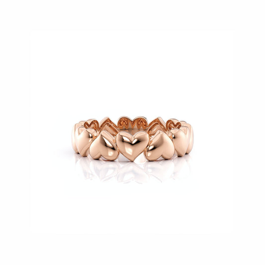 Puffy Hearts Ring in rose gold, front view