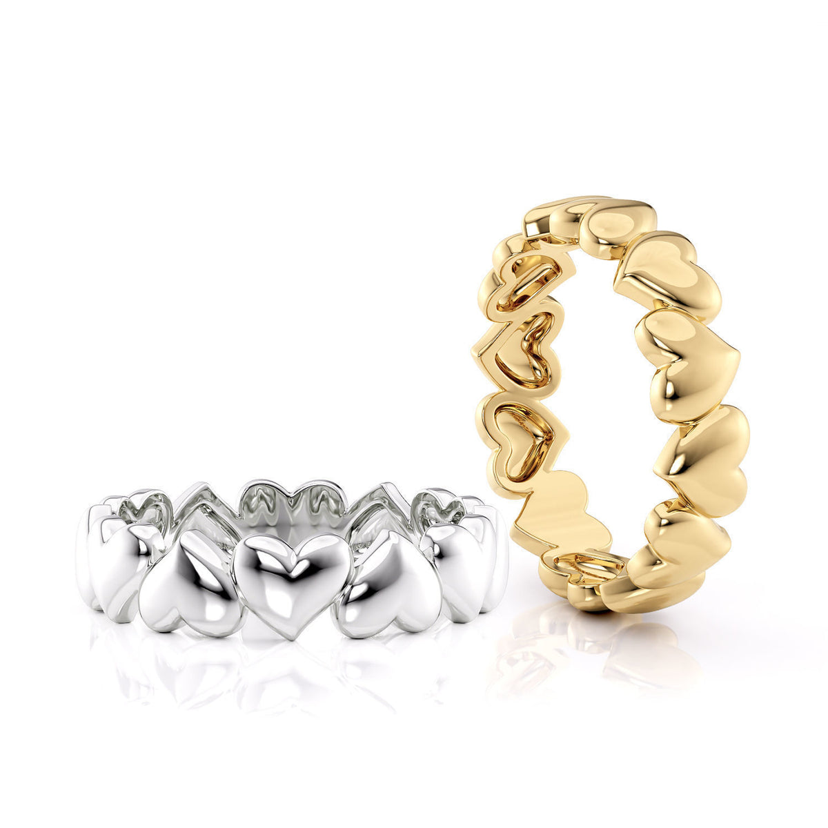 Puffy Hearts Ring in white and yellow gold
