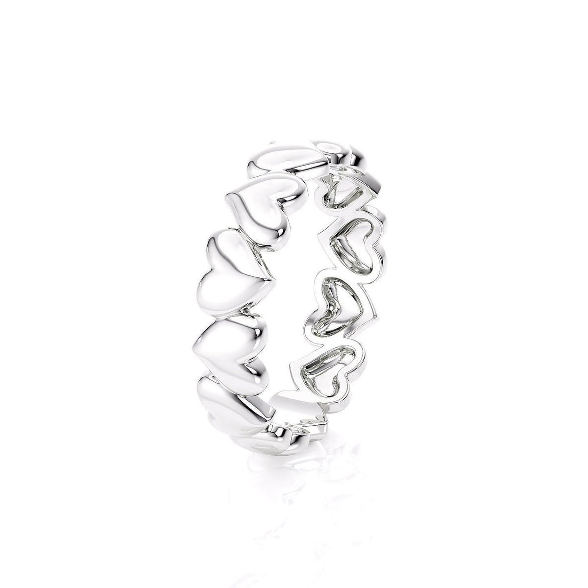 Puffy Hearts Ring in white gold, angled view