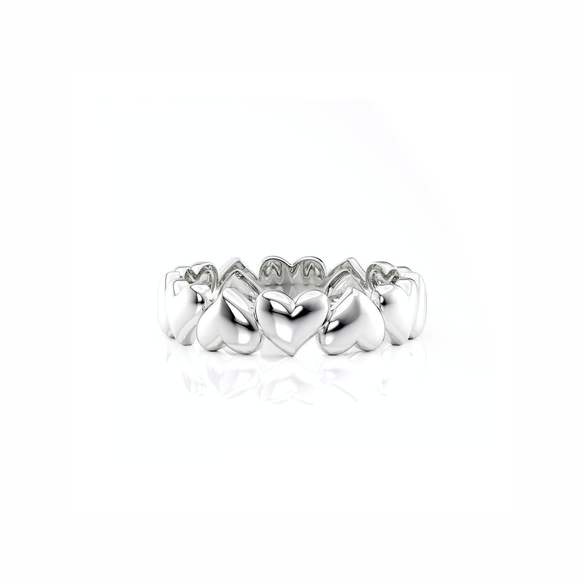Puffy Hearts Ring in white gold, front view