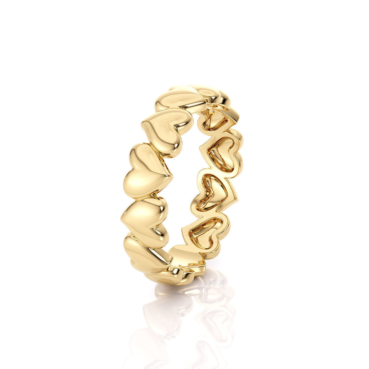 Puffy Hearts Ring in yellow gold, angled view