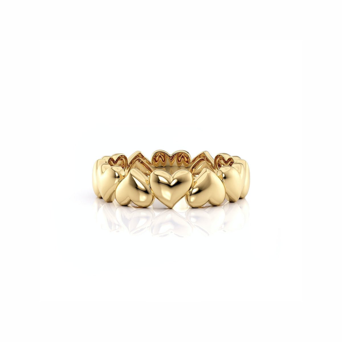 Puffy Hearts Ring in yellow gold, front view