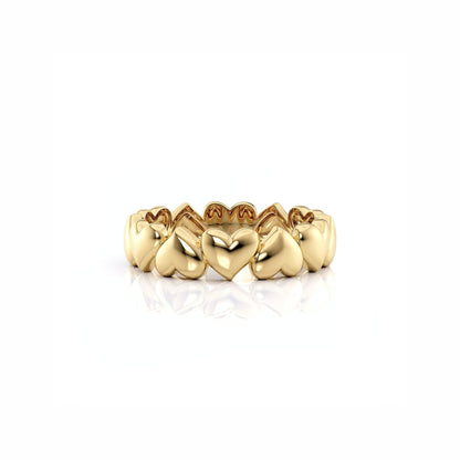 Puffy Hearts Ring in yellow gold, front view