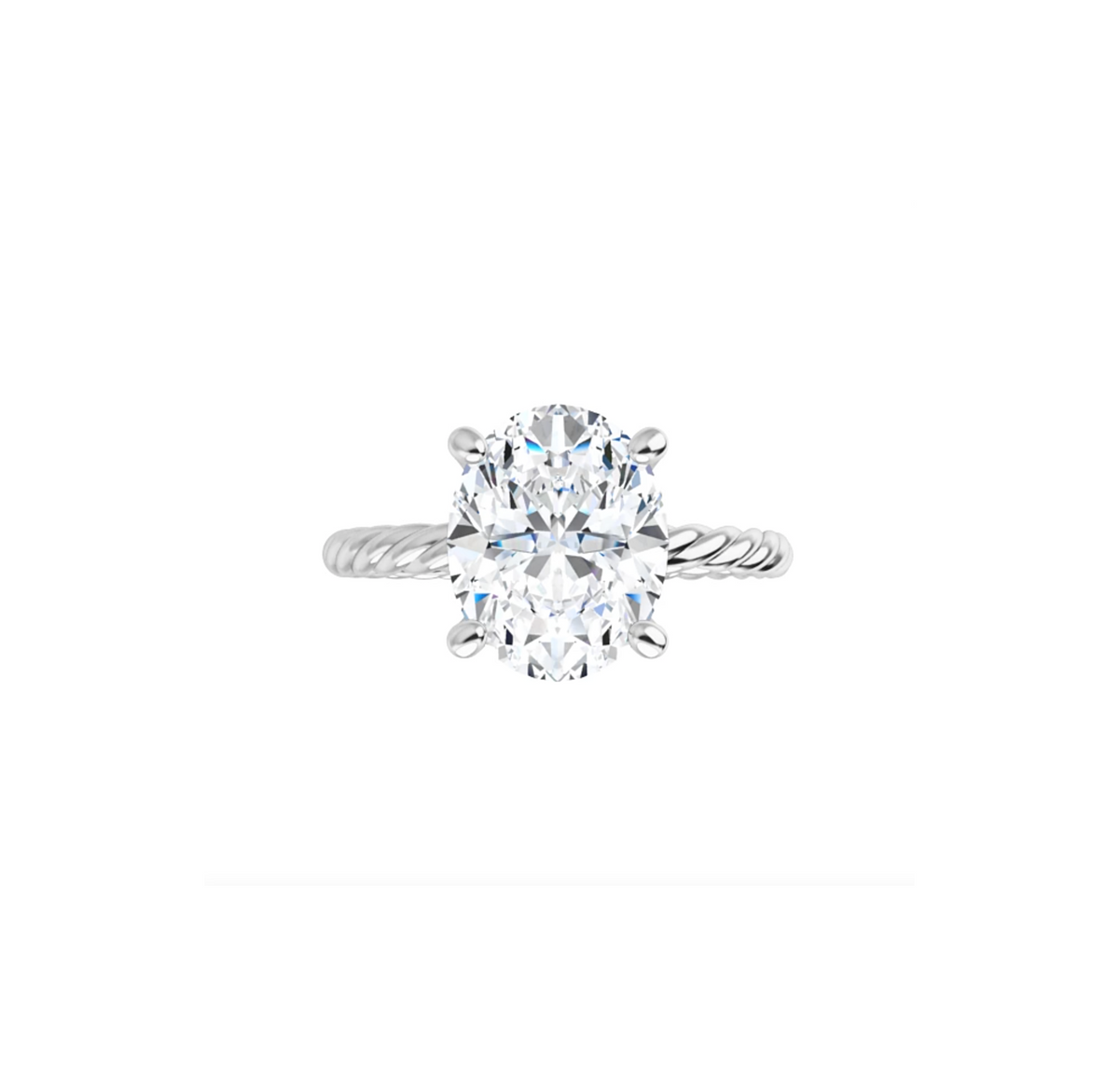 Rope Band twisted solitaire setting in white metal, shown with an oval centre stone