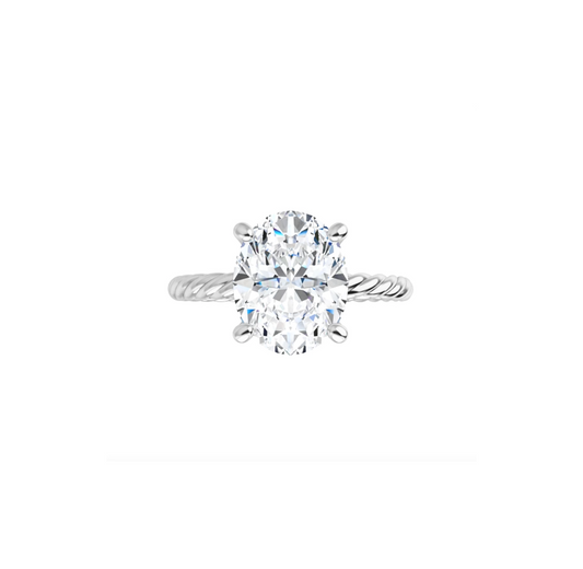 Rope Band twisted solitaire setting in white metal, shown with an oval centre stone