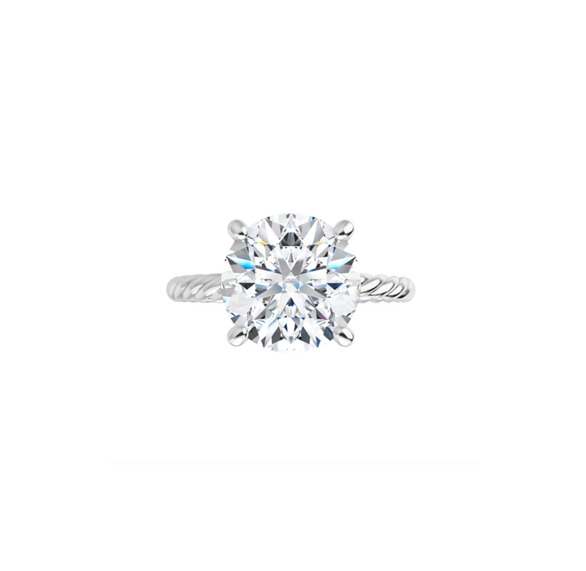 Rope Band twisted solitaire setting in white metal, shown with a round centre stone