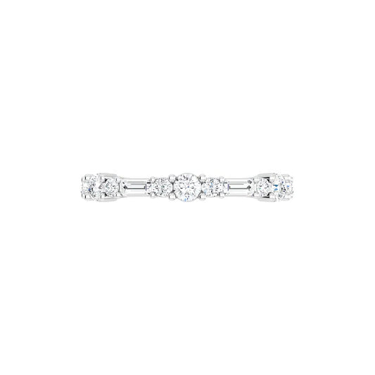 Round & Baguette Eternity Band in white gold, front view, centred