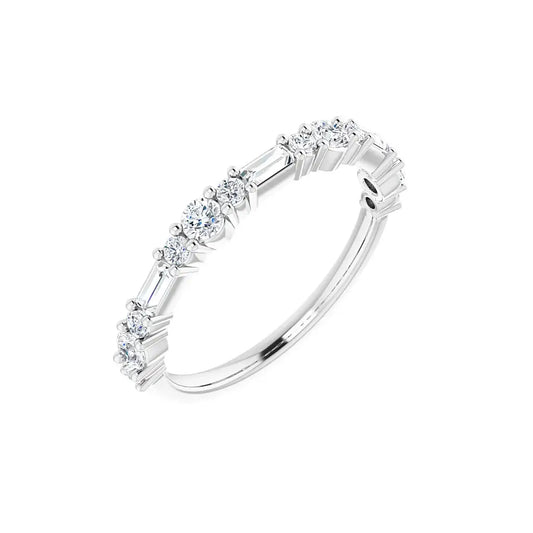 Round & Baguette Half Eternity Band in white gold, angled view