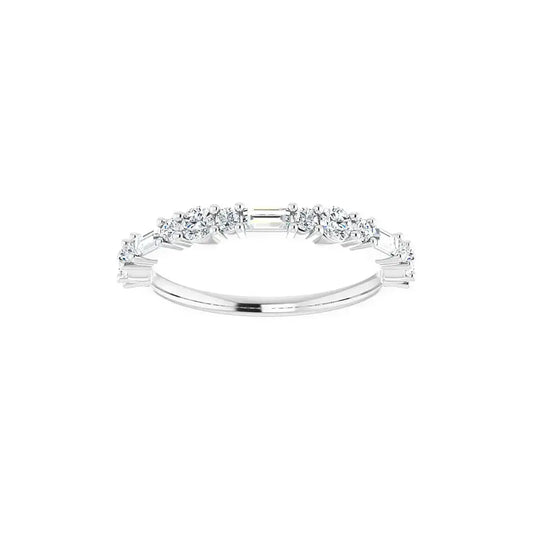 Round & Baguette Half Eternity Band in white gold, front view