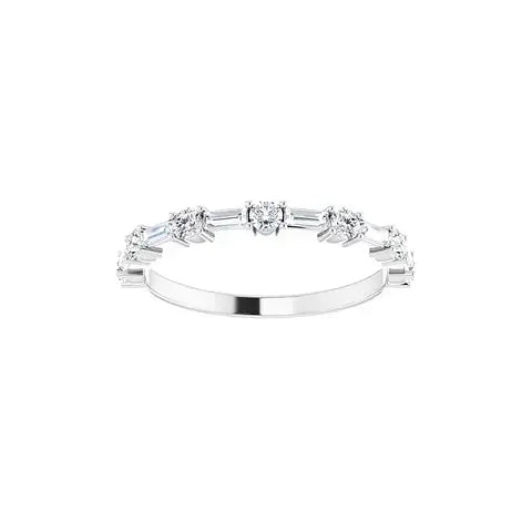 Round & Baguette Half Eternity Band in white gold, front view
