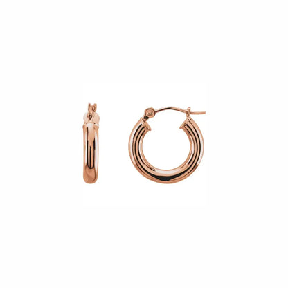 Ultra light tube hoops in rose gold, front and side view