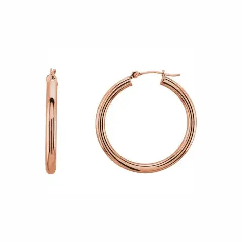 Ultra light tube hoops in rose gold, front and side view