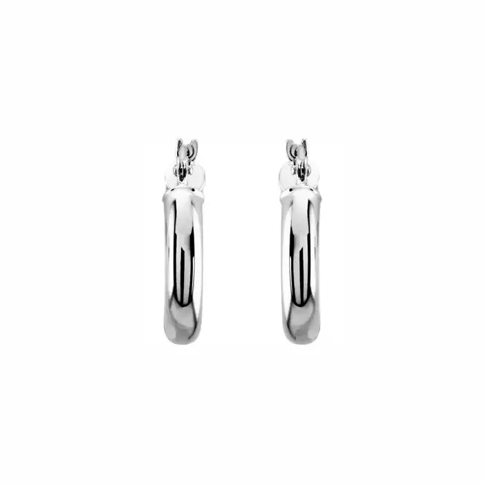 Ultra light tube hoops in white gold, front view