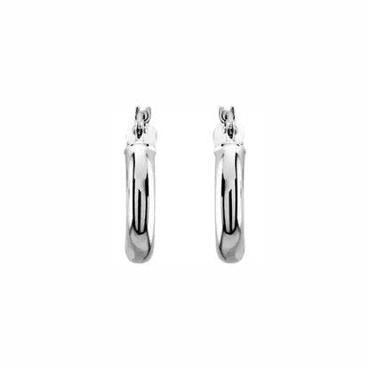 Ultra light tube hoops in white gold, front view