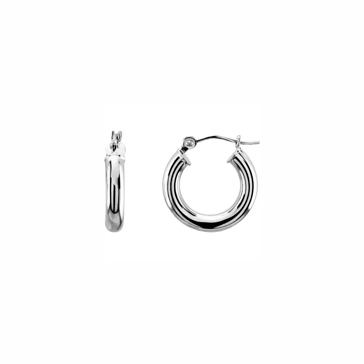 Ultra light tube hoops in white gold, front and side view