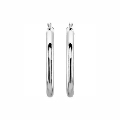 Ultra light tube hoops in white gold, front view