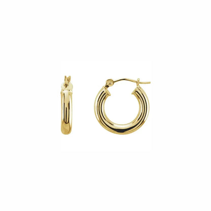 Ultra light tube hoops in yellow gold, front and side view